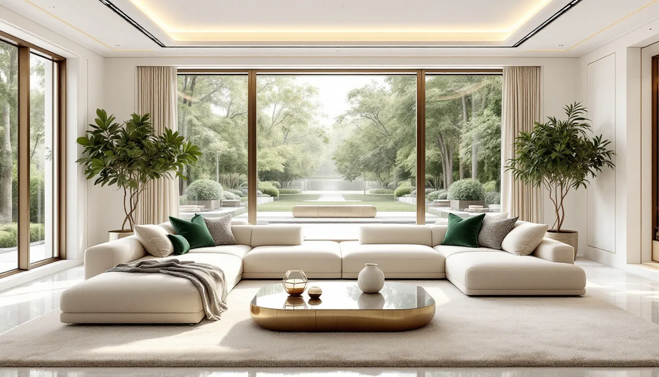 A beautifully updated living room with stylish furniture and lighting fixtures.